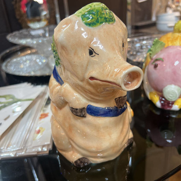 Vintage Italian Majolica Pig Monk Pitcher
