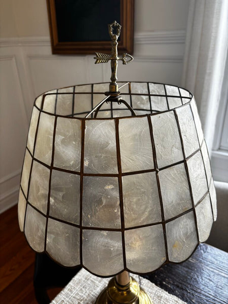 Mid-Century Brass Table Lamp with Capiz Shell Shade