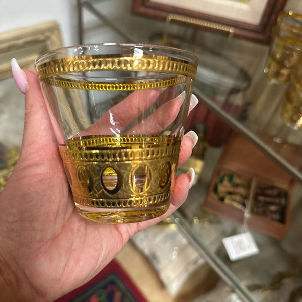 Vint MCM Culver Antiqua pattern Gold Whiskey Glasses(8)