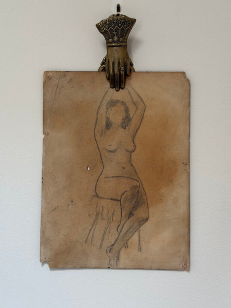 2490 French Double-Sided Cave Painting/Nude Sketch on Paper
