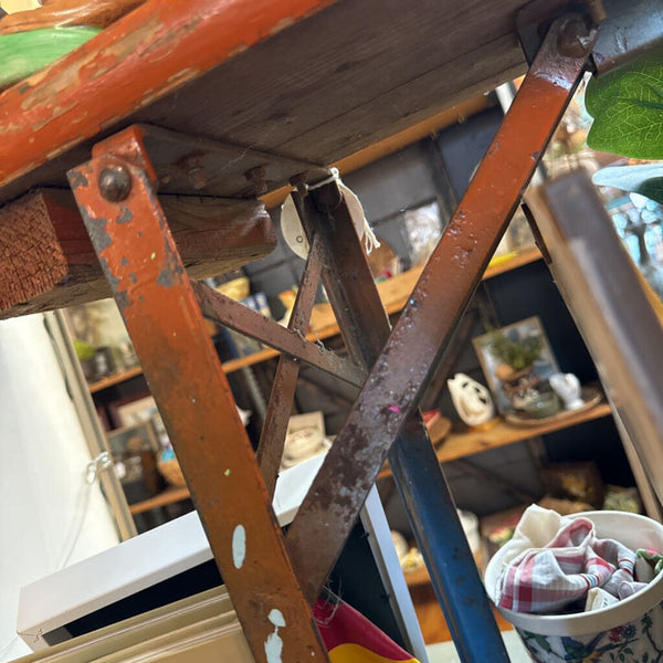Painted orange top folding beer garden bench (each) only 85" long x 19,25" tall x 10" d in store pick up only
