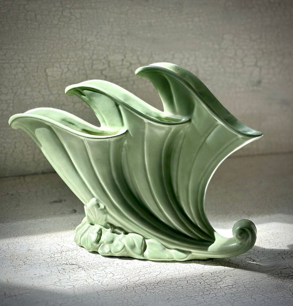 HAEGER TRIPLE GREEN CORNUCOPIA VASE