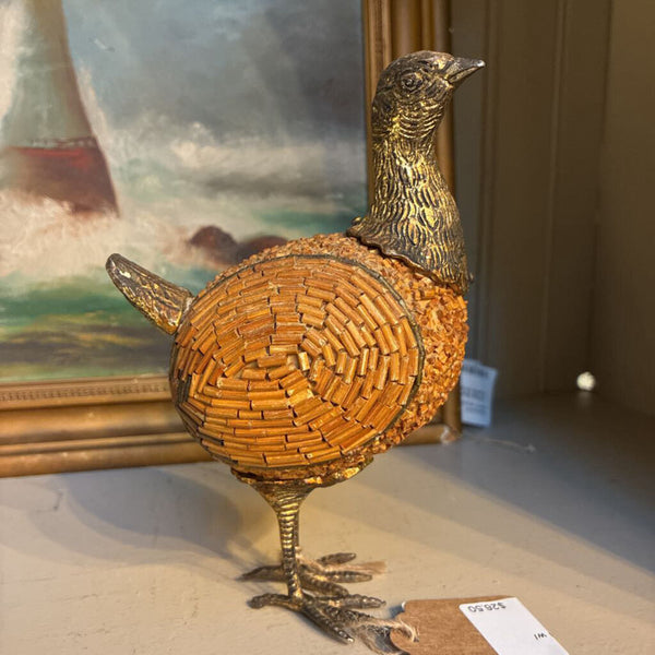 Vintage Mixed Art Bird w/ Beads/Brass 6" x 5"