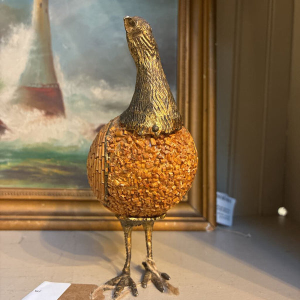 Vintage Mixed Art Bird w/ Beads/Brass 6" x 5"