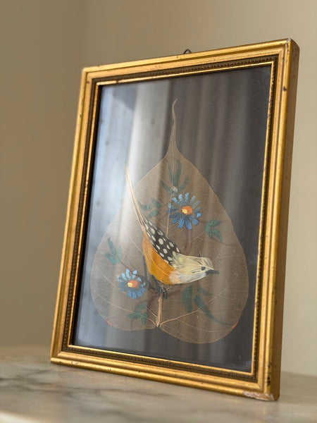 2508 French Feather Bird Painting on Leaf