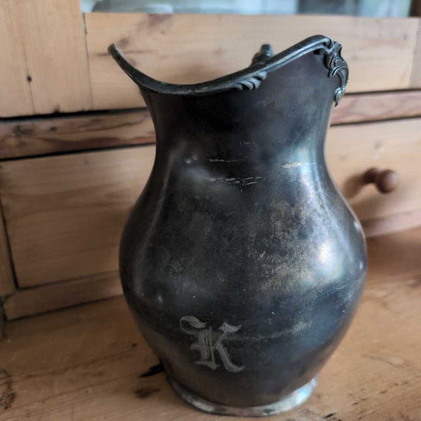 Antique Water Pitcher from Wilcox - Heavily Tarnished Quadruple Silver Plate. Ornate Features 10 i. Monogrammed with "K"
