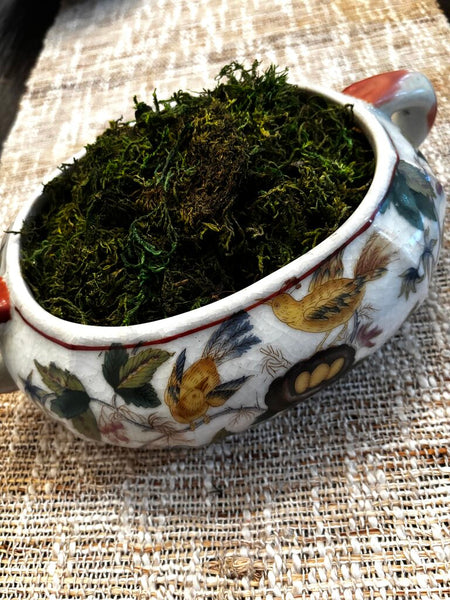 Vintage Wong Lee Crackle Glaze Chinoiserie Handled Planter Birds Nest Floral