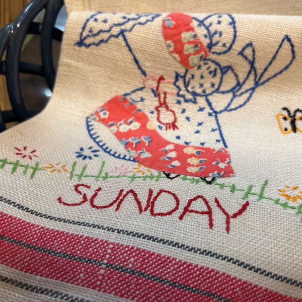 Vintage Hand Embroidered Day of the Week Tea Towels