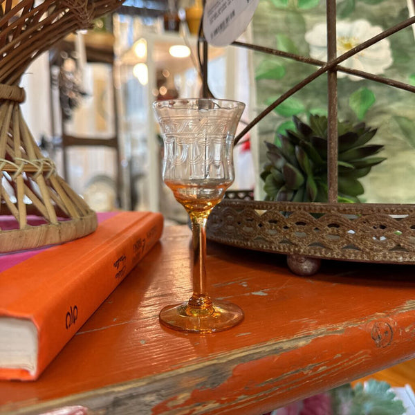 Set of 10 historian royal etch amber cordial stem glasses