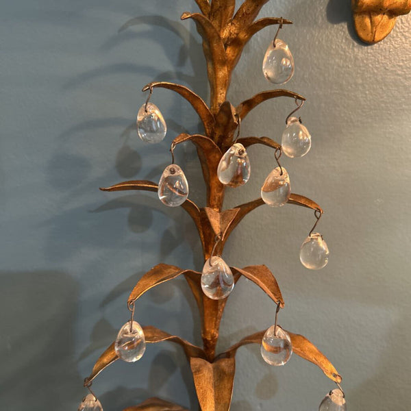 ITALIAN GILT TOLE WALL SCONCE WITH CRYSTALS