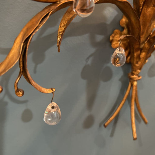 ITALIAN GILT TOLE WALL SCONCE WITH CRYSTALS