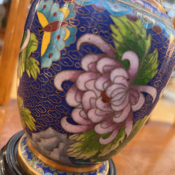 Royal Blue Cloissone Vase On Pedestool 10inch T