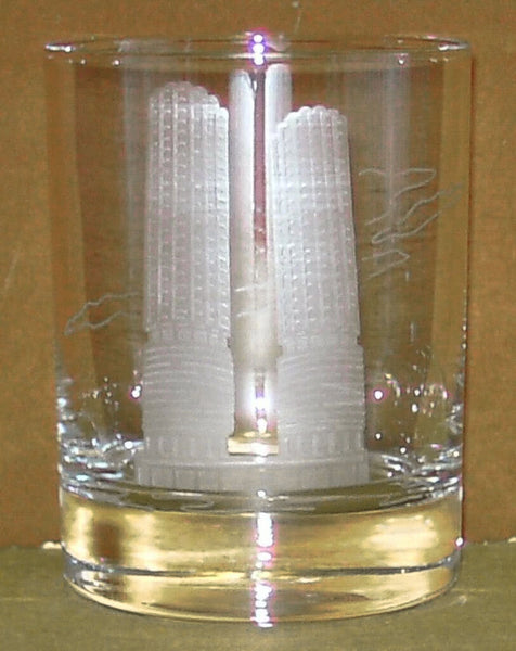 Set of 6 signed Marshall field's etched includes Chicago art museum, field's clock, marina towers, Picasso, Hancock building , Chicago water tower
