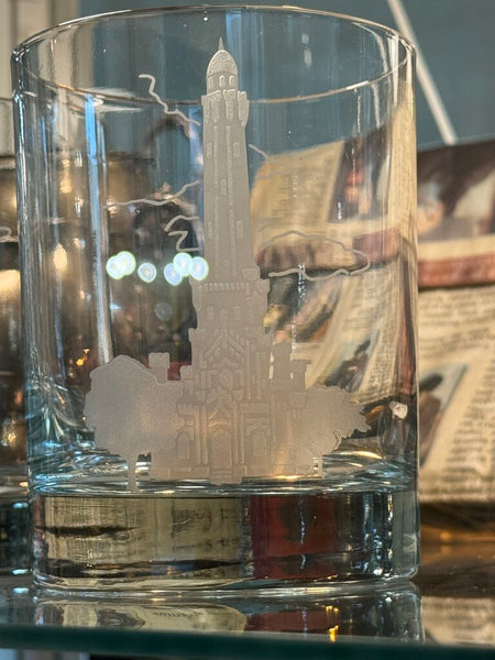 Set of 6 signed Marshall field's etched includes Chicago art museum, field's clock, marina towers, Picasso, Hancock building , Chicago water tower