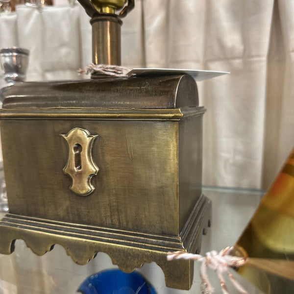 Vint Brass Treasure Chest Black Shade Toleware Lamp