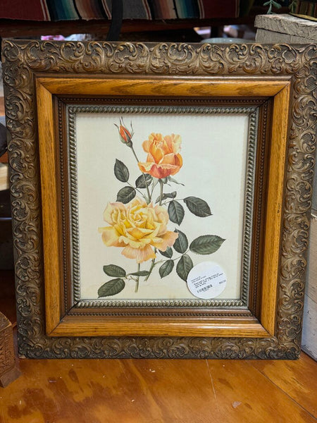 Rose print in vintage frame as found 18" wide x 19.5 tall (in store pick up only)