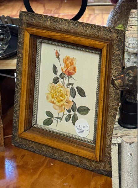 Rose print in vintage frame as found 18" wide x 19.5 tall (in store pick up only)