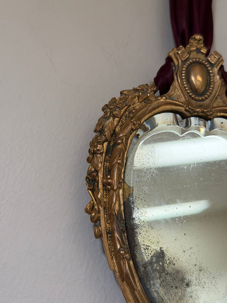 2028 Heavy Antique French Bronze Hand Mirror