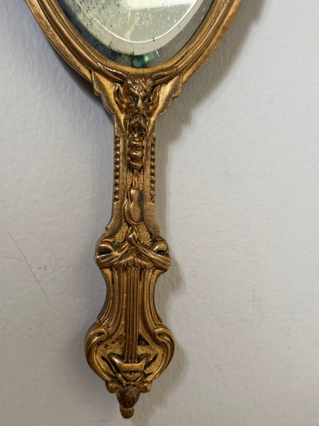 2028 Heavy Antique French Bronze Hand Mirror