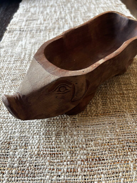 Vintage WOODEN PIG BOWL HAND CARVED