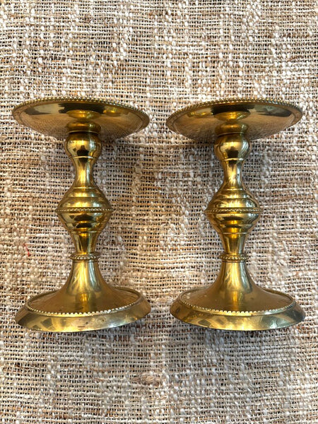 Pair of Vintage Solid Brass Pillar Candle Holders