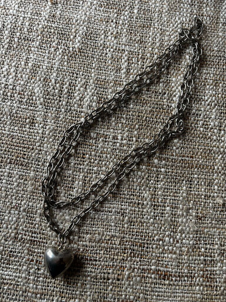 Vintage Silver Toned Bubble Heart Necklace