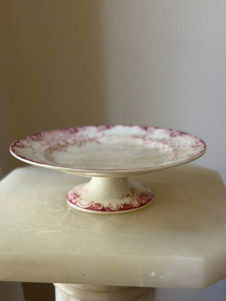 2376 French Keller & Guerin Antique Pink Transferware Pedestal Dish