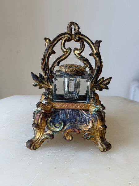 1566 Antique French Gilded Chair Inkwell