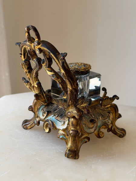 1566 Antique French Gilded Chair Inkwell
