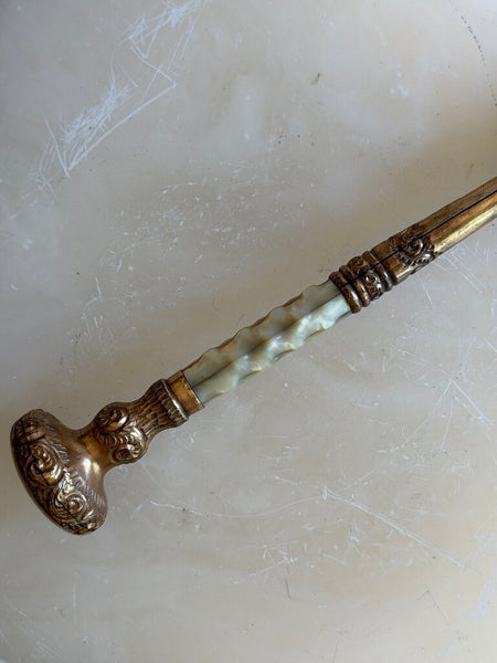 1567 Antique Abalone Shell gilded handle black umbrella