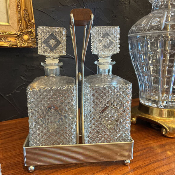 Vintage Diamond Accented Decanters w/Holder 9"w x 12"h