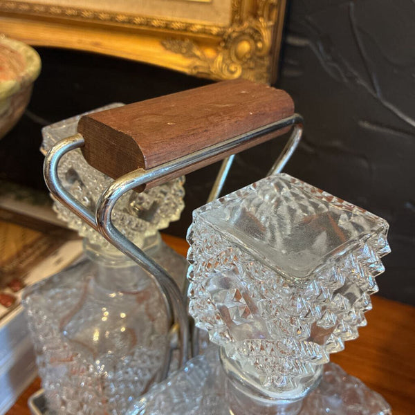 Vintage Diamond Accented Decanters w/Holder 9"w x 12"h