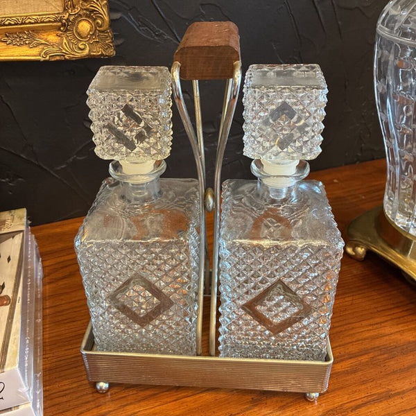 Vintage Diamond Accented Decanters w/Holder 9"w x 12"h