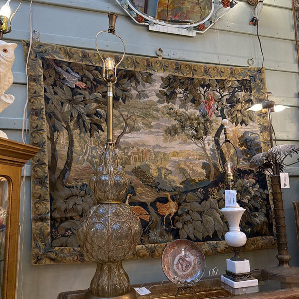 Beautiful Flemish Woven Tapestry of Grand Castle and Trees and birds