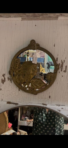 Vintage Art Nouveau Lady Brass Mirror ~ 10.25" w x 10.75" l