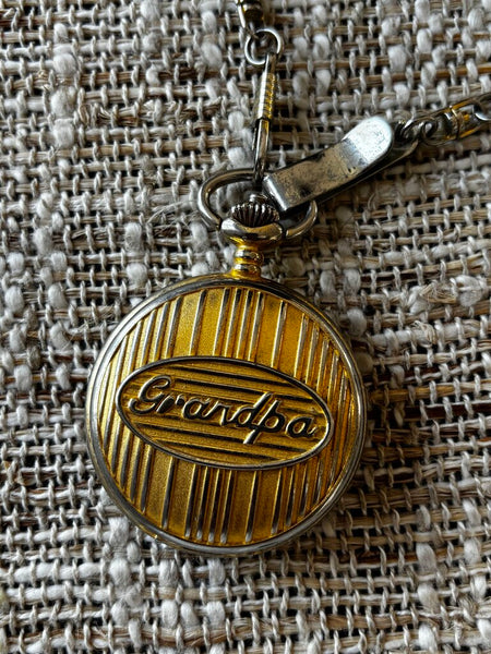 Vintage Pocket Watch w/ Grandpa on Front (Works)