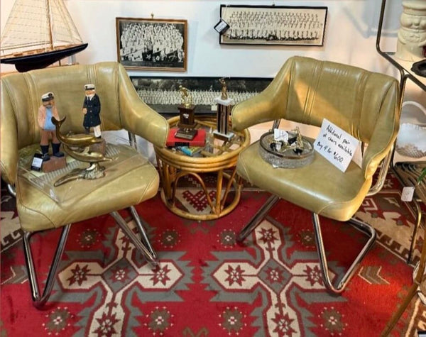 Pair of Howell Chrome Frame Swivel Chairs with Yellow Vinyl W2271 Pick Up Only
