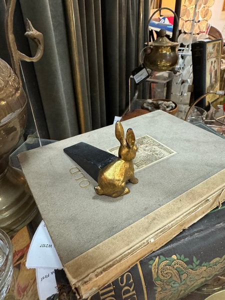 Brass Rabbit Perched on Doorstopper W2274