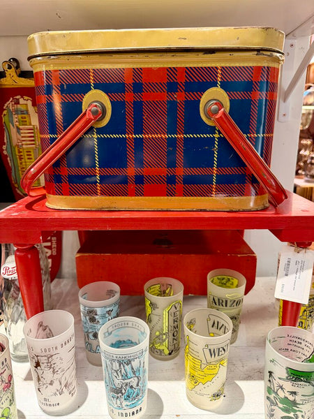 JFV ~ Vintage Blue and red plaid Pinic tin