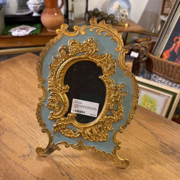Antique Victorian, national brass and iron Works Ornate teal picture frame