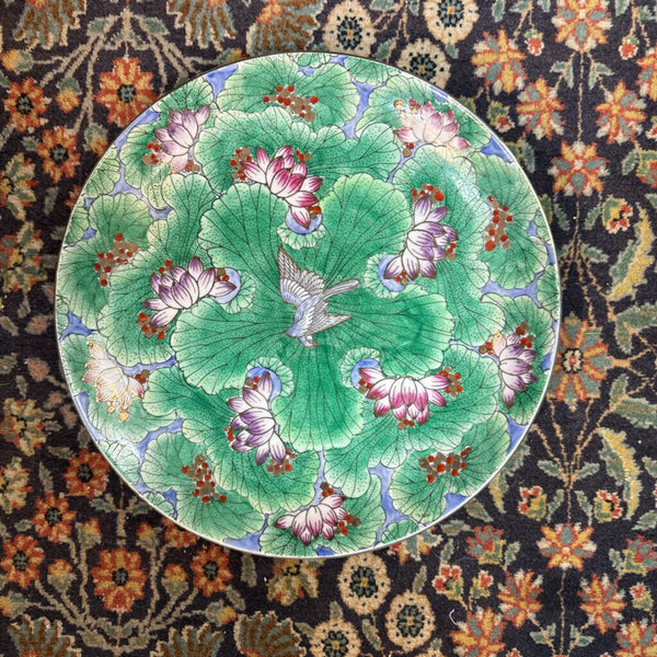 Vintage chinoiserie Bowl feat Handpainted lotus and bird design