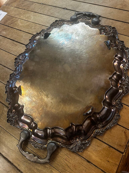 FOOTED SILVER PLATED SERVING TRAY WITH HANDLES 22" x 16"