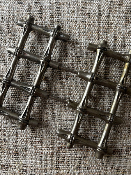 Vintage Silver Plated Expandable Bamboo Trivet 7x 7