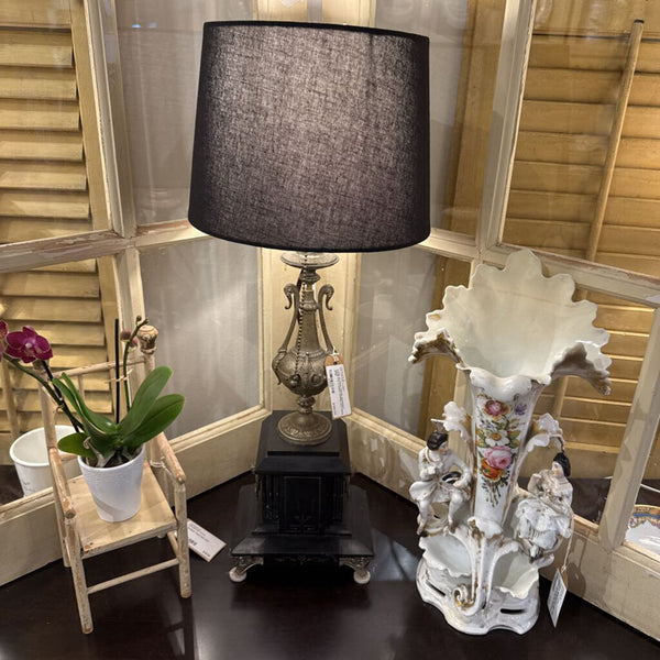 Lamp-Antique mantle ornament made into a black marble, and metal lamp