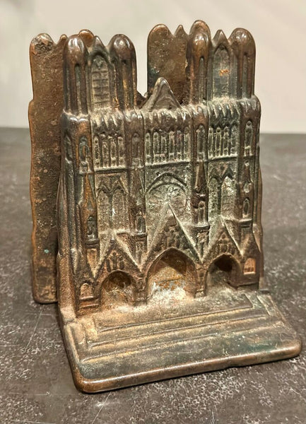 PAIR CAST IRON NOTRE DAME CATHEDRAL BOOKENDS, FABULOUS PATINA