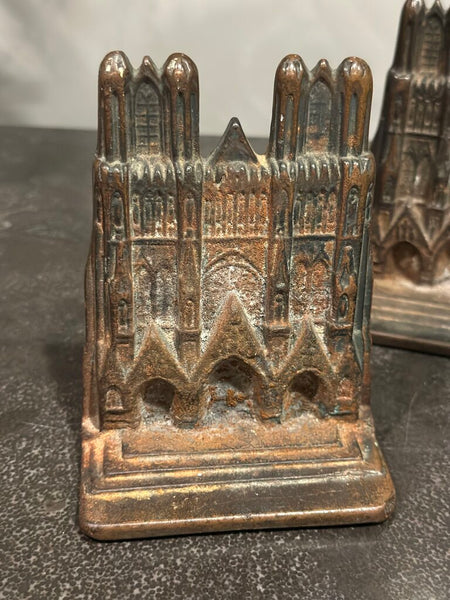 PAIR CAST IRON NOTRE DAME CATHEDRAL BOOKENDS, FABULOUS PATINA
