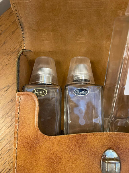 1950s travel bar with leather case as is
