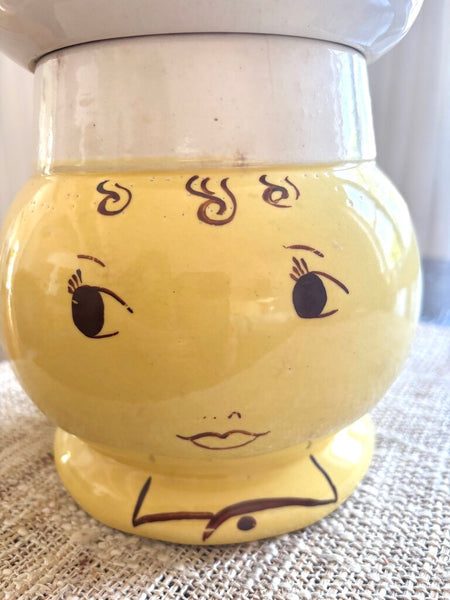 Antique Pottery Happy Chef Hat Cookie Jar
