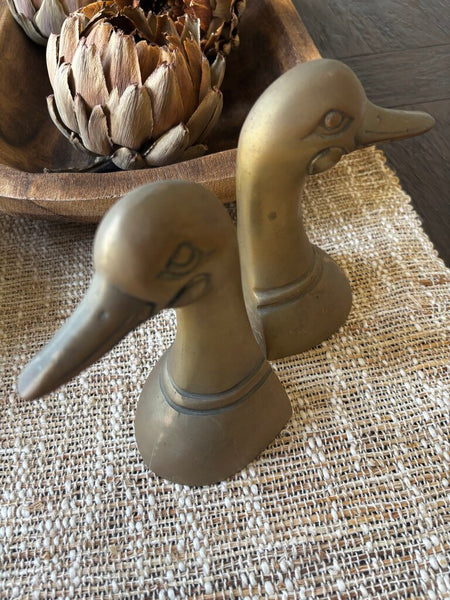 Vintage Pair of Brass Mallard Duck Head Bookends