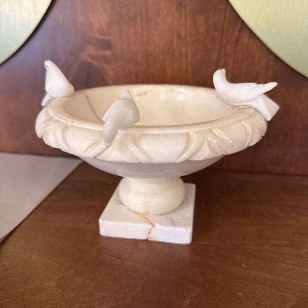 Alabaster bird bath 3 birds base has been repaired 4" x 6"